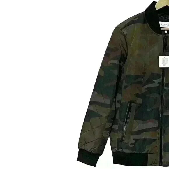 Calvin Klein Quilted Baseball Jacket S Camo Diamond Stitch  Full Zip Pockets NWT - Picture 7 of 13